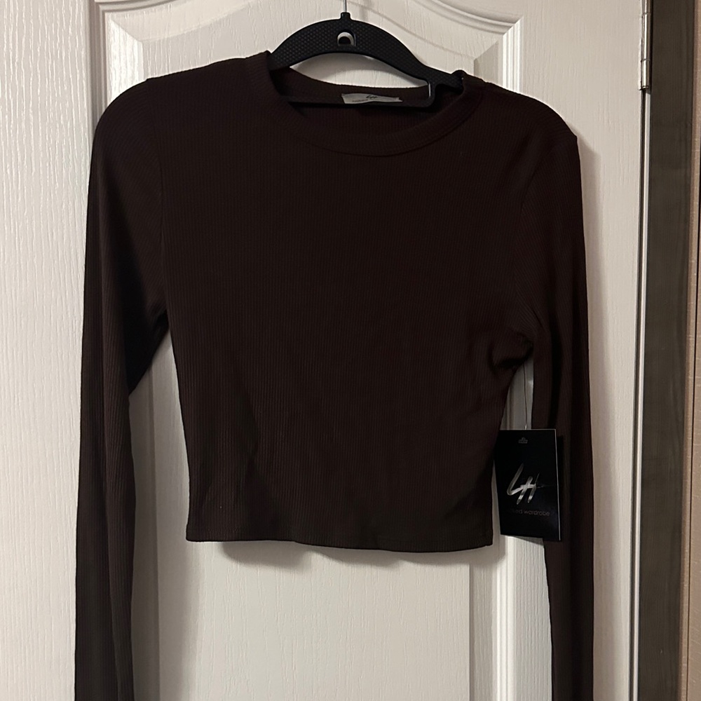 Naked Wardrobe Elegant Brown Long Sleeve Top